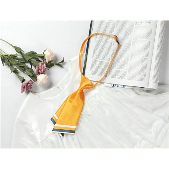 PRE-TIED Bowtie for Women Uniform Necktie Adjustable Strap Striped Golden Yellow - Picture 5 of 5